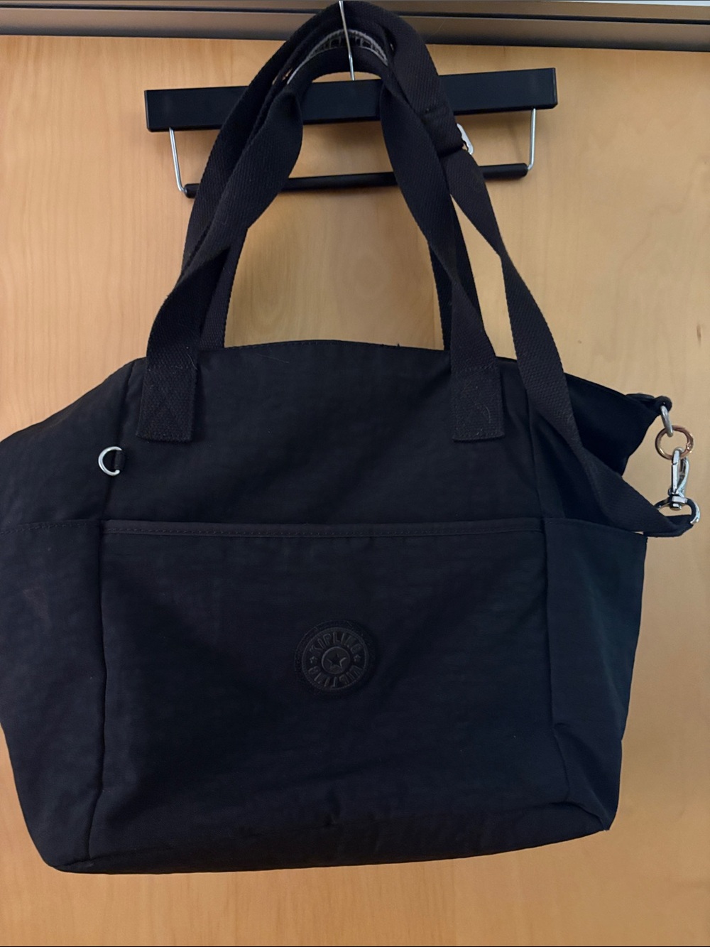 Kipling Black Nylon Tote with Front Pocket and Dual Handles